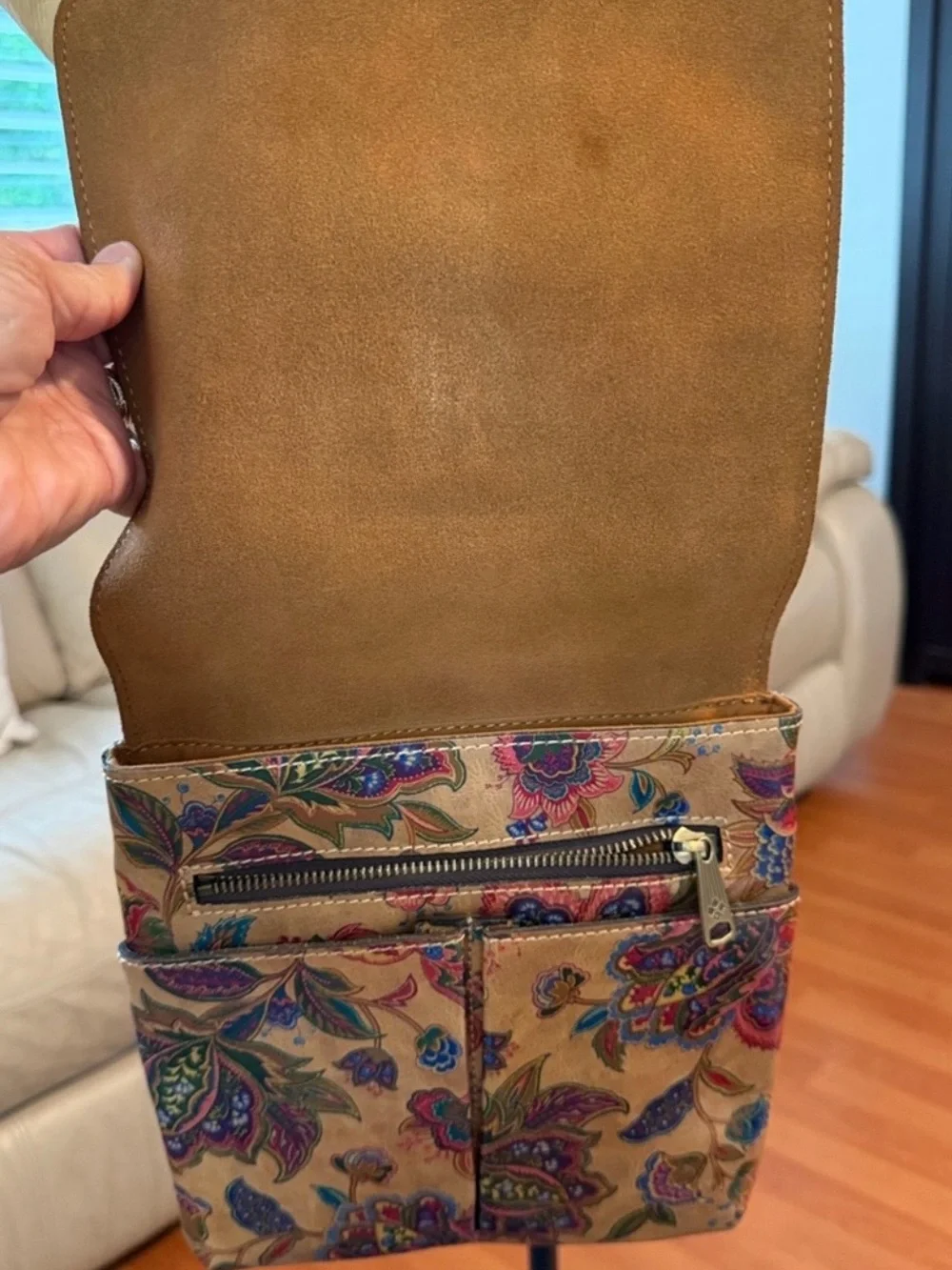 Patricia Nash Beige Floral Shoulder Bag with Brown Straps